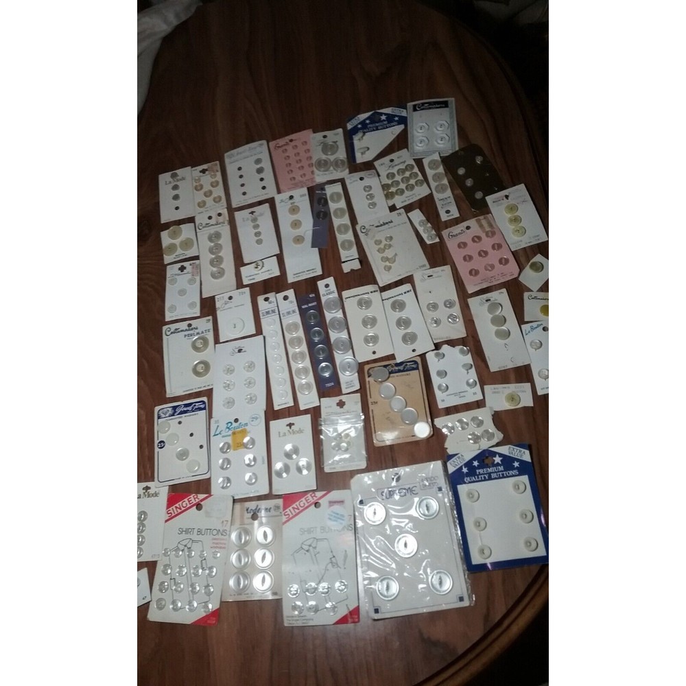 Vintage Lot of White Sewing Buttons 52 Cards Single and Multiple